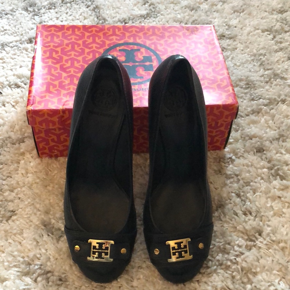 Tory Burch Navy Cork Wedges